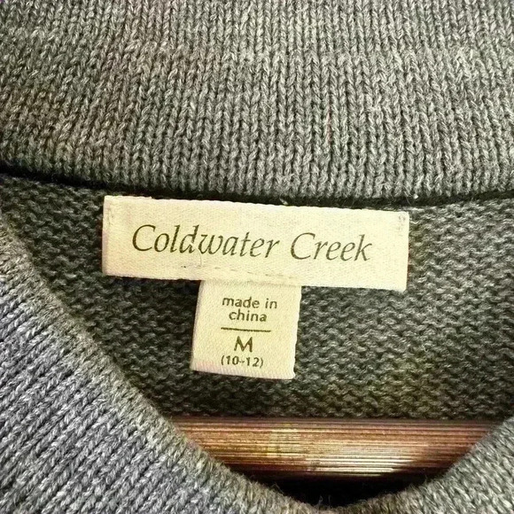 Coldwater Creek Women’s M Gray Cardigan Sweater Fair Isle 3/4 Bell Sleeve Button - Picture 3 of 10